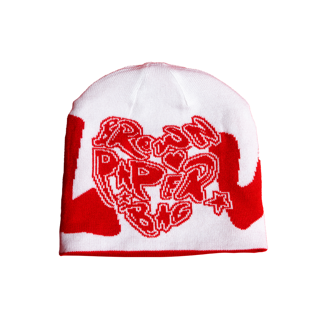 10.THE "LUV" SKULLY BEANIE *REVERSIBLE* [RED/WHITE]